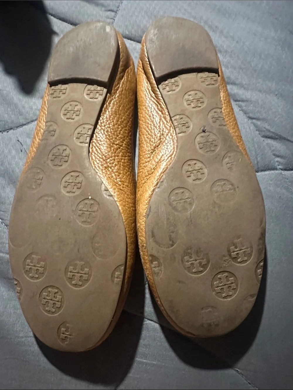 Tory Burch Cognac Leather Logo Ballet Flats